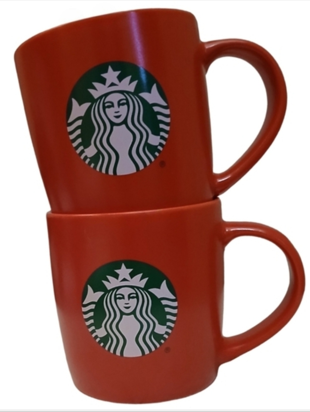 Starbucks Coffee Mug Set of 2 Mugs Cherry Red Green Logo Ceramic Pottery Cups